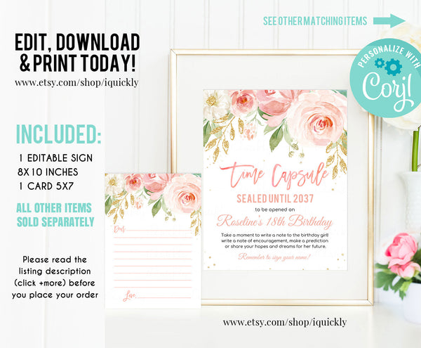 EDITABLE Blush Pink Floral Baby's First Birthday Party Invitation, Printable 1st Photo Invite Template, Boho Girl, One Instant download