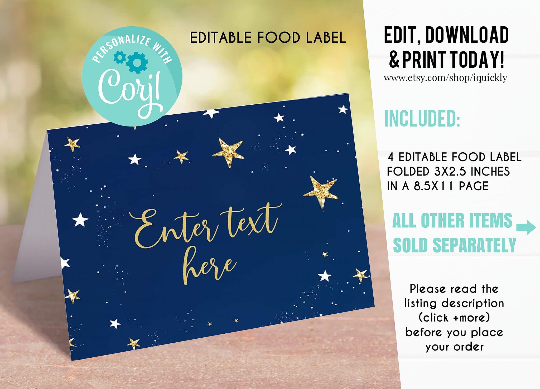 EDITABLE Twinkle twinkle little star Food tags, Buffet label, Tent card Labels, Place Cards, Table Card Printable Template Instant download