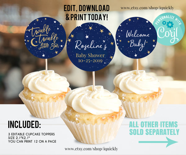 Editable Welcome Twinkle Twinkle Little Star Baby Shower Sign, Navy and Gold Birthday Sign Bridal Shower Instant download Printable DIY