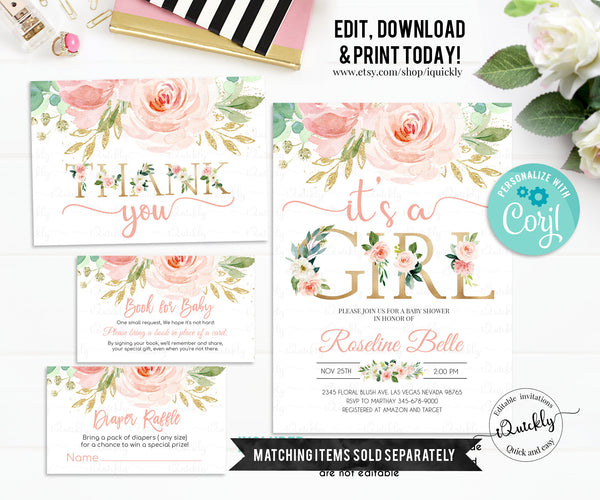 EDITABLE Blush Pink Floral Baby Shower Welcome sign, Printable 1st Birthday Decorations Flower, Boho Girl, One Instant download Template
