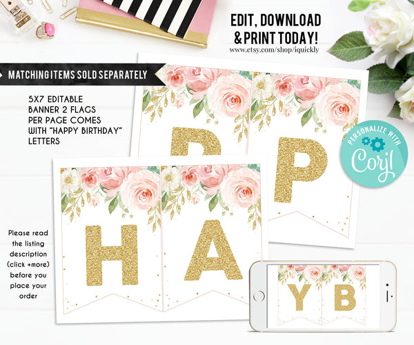 EDITABLE Blush Pink Floral Favor tags, Thank you tags, Gift Tags, Baby shower favor Printable Template, Boho Girl One Instant download