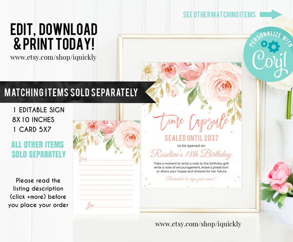 EDITABLE Blush Pink Floral Baby's First Birthday Party Invitation, Printable 1st Birthday Invite Template, Boho Girl, One Instant download