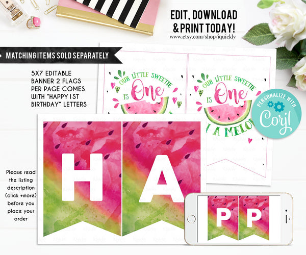 EDITABLE Watermelon tags Buffet label Tent card Food Labels Place Cards Table Card Printable Template, Melons party Girl Instant download