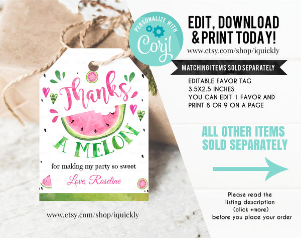 EDITABLE Watermelon Time Capsule Matching Note Cards First Birthday One in a melon Party 1st Birthday Time Capsule Instant download template