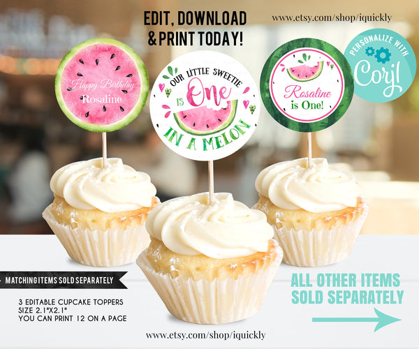 Editable Watermelon Invitation, Birthday Invitations, Pink Watermelon Party, One in a Melon, 1st Birthday Instant download Printable Digital
