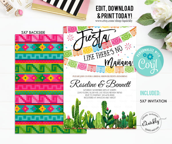 Editable Fiesta Bridal Shower Invitation, Cactus, Taco Bout Love Baby, Couple Bridal Shower Taco Tuesday Instant download Template Printable