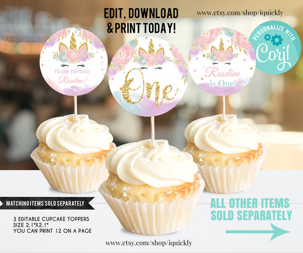 EDITABLE Unicorn Bottle Water Labels, Unicorn Baby Shower, Pink & Gold Unicorn, Glitter Unicorn Party Instant download Printable template