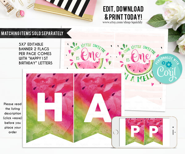 EDITABLE Watermelon tags Buffet label Tent card Food Labels Place Cards Table Card Printable Template, Melons party Girl Instant download