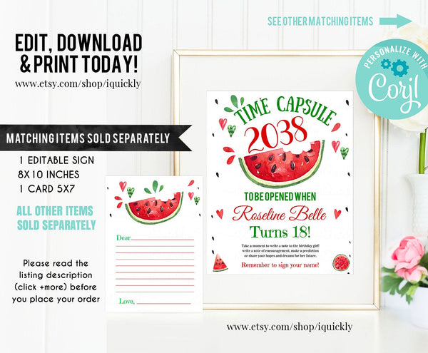 EDITABLE Watermelon Banner, Red Happy Birthday Banner, Printable 1st Birthday bunting banner, One in a melon Template, Girl Instant download