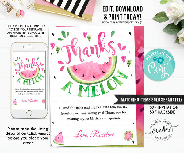 EDITABLE Watermelon Cupcake Toppers, One in a melon Circle Party Decorations, Pink Watermelon Cake toppers Instant download Template