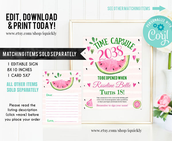 EDITABLE Watermelon Thank you card Photo, One in a melon Note card, Pink Watermelon Printable Template, Girl One Instant download