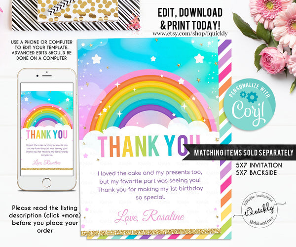 Rainbow Birthday Invitation EDITABLE, ANY Age, Rainbow Confetti Invite Party Girl or Boy, instant Download Printable Digital Template