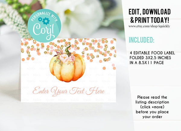 Editable Pumpkin Party Package, Little pumpkin Printable Decorations, Fall Autumn 1st Birthday Invitation Set Template Printable instant