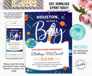 Space Baby Shower Invitation, Editable Planet Baby Shower Invitations, Solar System Invitation, It's a Boy Invite Template Instant download