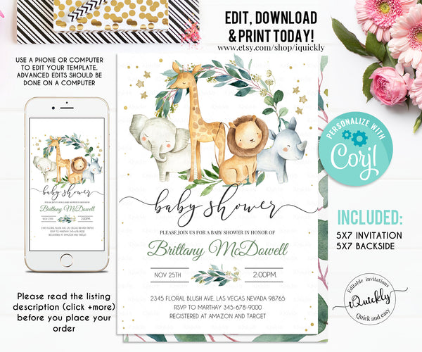 Safari Baby Shower Favor tags EDITABLE Gender Neutral Jungle Animals Thank you tags a wild one Gift tags template printable Instant download