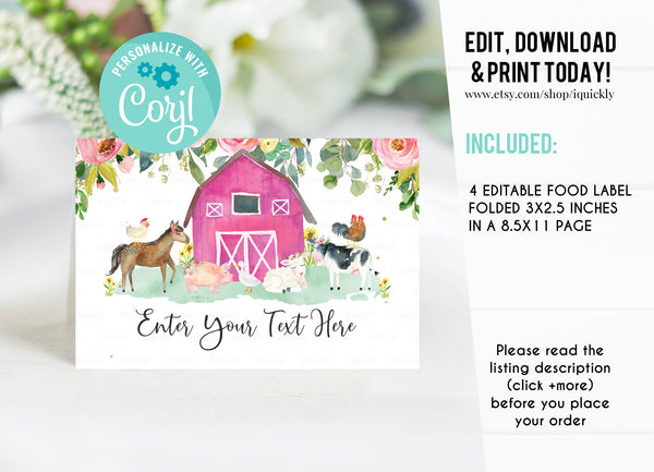 Editable Farm Party Decorations, Barnyard Party Package Birthday Invitations Girl Farm animals Invite, Template Digital Instant Download