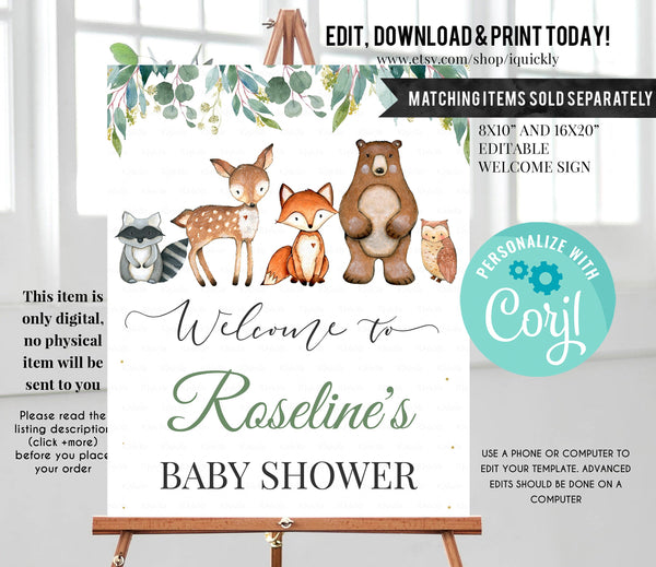 Woodland Baby Shower Invitation, EDITABLE, Gender Neutral, woodland animals invitations, Digital, Woodland Theme Invites Instant download