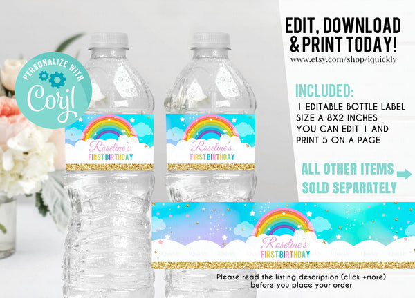 EDITABLE Rainbow Birthday Party Package, Rainbow Confetti Party Decorations, Invitation set instant Download Printable Digital Template