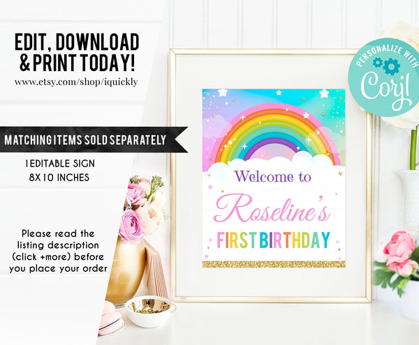 EDITABLE Rainbow Bottle Label, Water labels Printable 1st Birthday Template, Rainbow and gold Instant download Digital printable