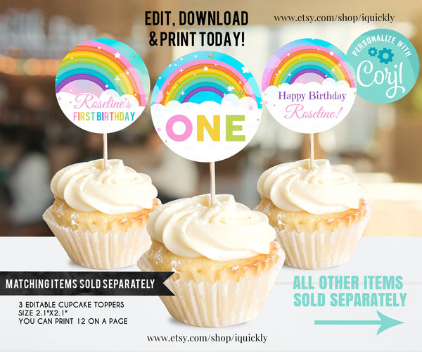 EDITABLE Rainbow Bottle Label, Water labels Printable 1st Birthday Template, Rainbow and gold Instant download Digital printable