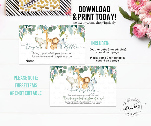 Safari Baby Shower Invitation Boy, Editable Jungle Baby shower invites, A wild one Boy Baby shower Invitations Template Instant download