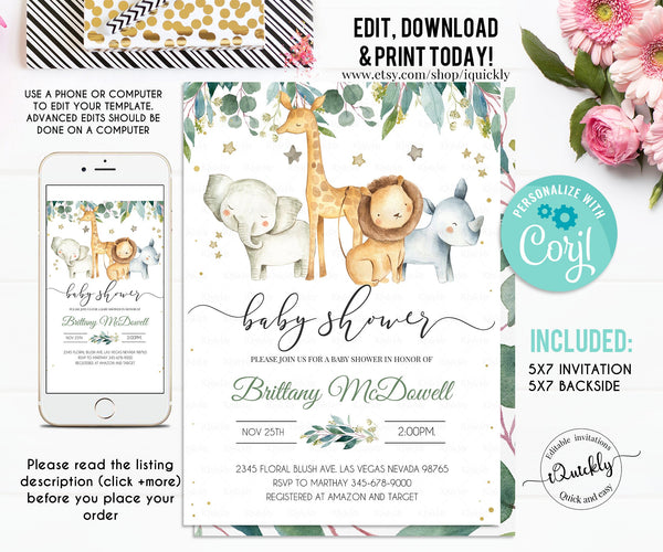 Safari Baby Shower Favor tags EDITABLE, Gender Neutral, Jungle Thank you tags, A wild one Gift tags Template printable Instant download