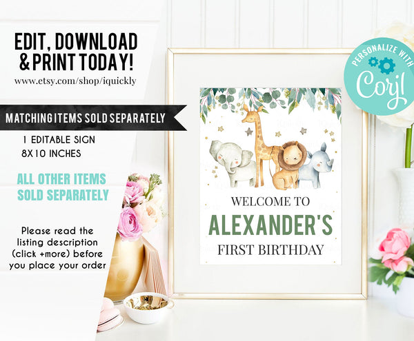 EDITABLE Safari Thank you card, Jungle First Birthday Note card, Wild one Boy Printable 1st Birthday Template Instant download Printable