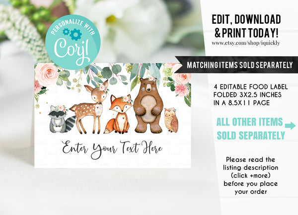 Woodland Baby Shower Invitation Set, EDITABLE Girl Pack, woodland animals invitations Package, Woodland Theme Instant download Template