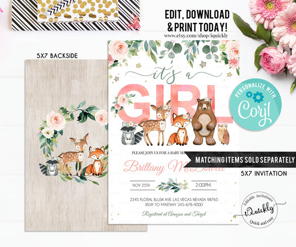 FALTA LINK CORJL EDITABLE Woodland girl Food tags, Girl Buffet label, Forest animals Tent card Food Labels Place Cards Table Card Printable Template Instant
