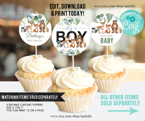 EDITABLE Woodland Baby shower Food tags, Buffet label, Tent card Food Labels, Place Cards, Table Card Printable Template, Instant download