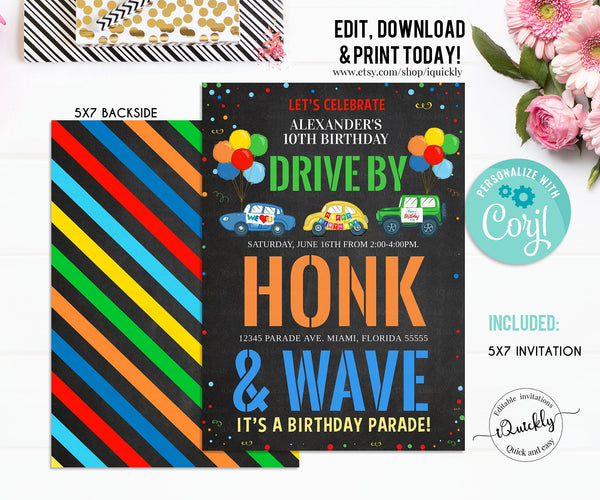 Editable Drive By Birthday Parade Invitation Drive Through Birthday Party Quarantine Birthday Social Distancing Party Instant Download