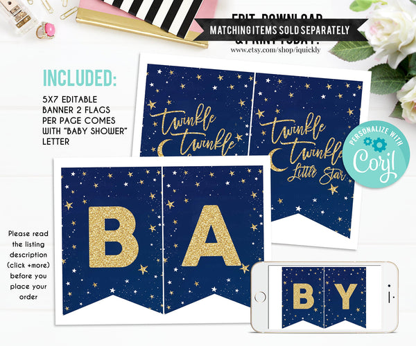 Shower by mail Twinkle twinkle little star Baby shower invitation, Editable Virtual baby shower invites boy Printable template download