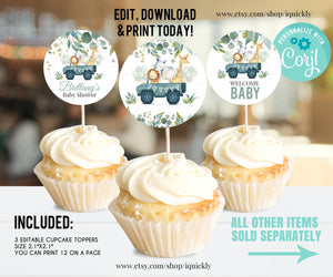 Editable Drive By Baby Shower Cupcake toppers Safari Animal Drive Through Baby Shower Social Distancing Baby Shower Instant Download