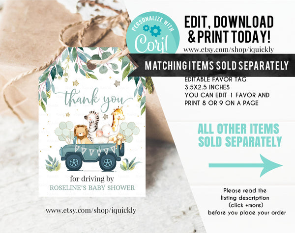 Editable Drive By Baby Shower Invitation Safari Animal Drive Through Baby Shower Invite Social Distancing Boy Baby Shower Instant Download