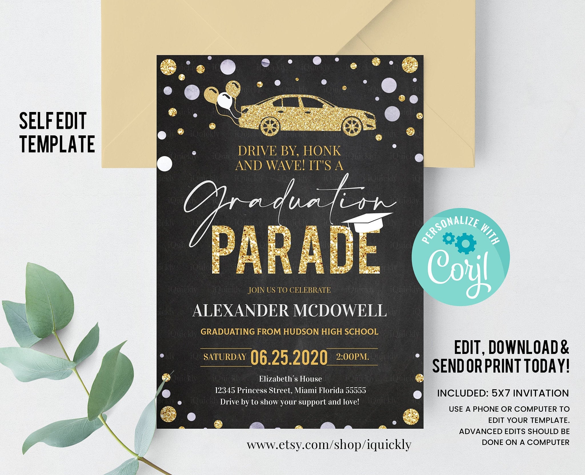 Editable Drive By Graduation Parade Invitation Drive Through Graduation Party Social Distancing Quarantine Graduate 2020 Instant Download