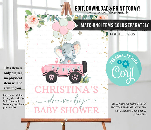 Drive By Baby Shower Custom Party Sign Elephant Baby Shower Drive Through Birthday Sign Quarantine Sign Social Distancing Instant download