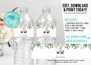 Editable Drive By Baby Shower Water Bottle Labels Elephant Drive Through Baby Shower Drive Thru Girl Birthday Decoration Instant Download