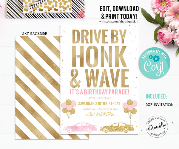 Editable Drive By Birthday Parade Invitation Drive By adult Birthday Party Invite Drive Through Honk Wave Car Parade Quarantine party