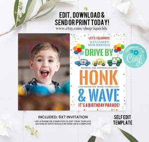 Editable Drive By Birthday Parade Invitation Drive Through Birthday Party Photo Quarantine Birthday Social Distancing invite Download