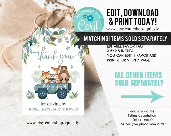 Editable Drive By Baby Shower Invitation Woodland Animal Drive Through Shower Invite Social Distancing Drive Thru Gender neutral Download