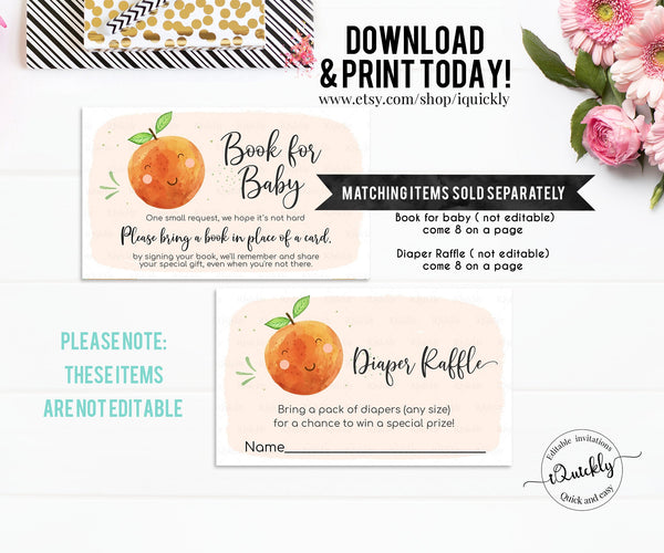 Editable A Little Cutie is on the Way Baby Shower Invitation, Orange Baby shower Invite, Little Cutie Shower, Fruit Gender neutral download