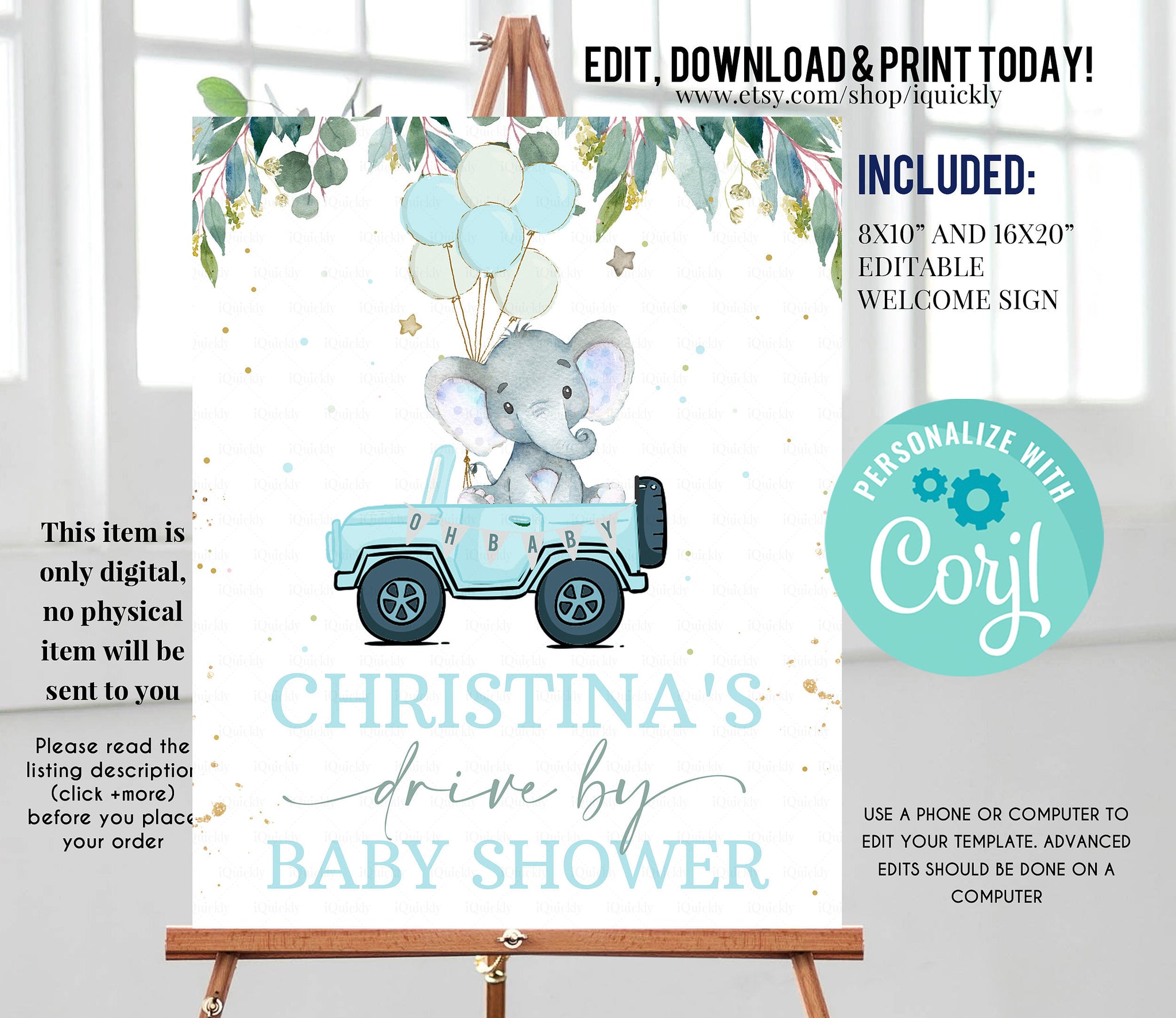 Editable Drive By Baby Shower Welcome Sign Elephant Drive Through Baby Shower Sign Yard Sign Boy Birthday Social Distancing download