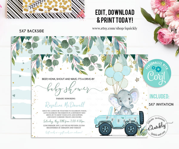 Editable Drive By Baby Shower Welcome Sign Elephant Drive Through Baby Shower Sign Yard Sign Boy Birthday Social Distancing download