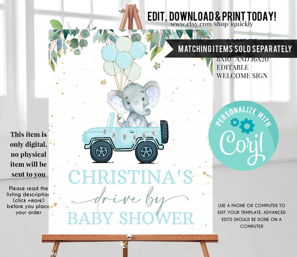 Editable Drive By Baby Shower Water Bottle Labels Elephant Drive Through Baby Shower Drive Thru Boy Birthday Decoration Instant Download