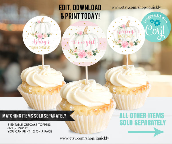 Pumpkin Baby Shower Favor tags EDITABLE, Pink and gold little Pumpkin Thank you tags, Gift tags Fall Autumn Printable Instant download