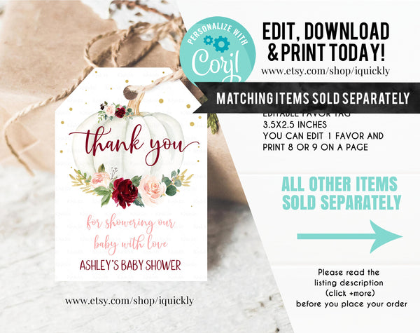 Little Pumpkin Baby Shower Invitation girl, EDITABLE Fall Baby Shower Invites, Burgundy fall Autumn Instant Download Template printable