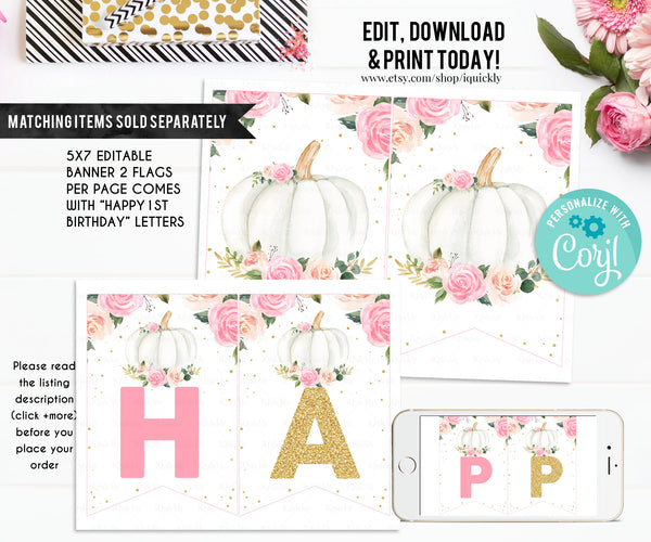Pumpkin Birthday Favor tags EDITABLE, Pink and gold little Pumpkin Thank you tags, Gift tags Fall Autumn Printable Instant download