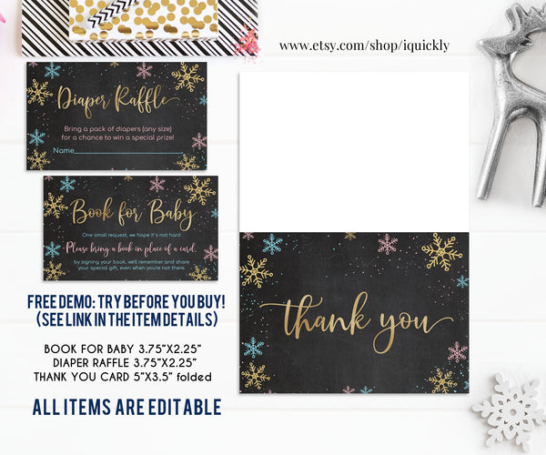 Editable Baby Its Cold Outside Baby Shower Invitation Set, Snowflakes Shower Invite Bundle, Winter Invitations Pack Gender Reveal Template