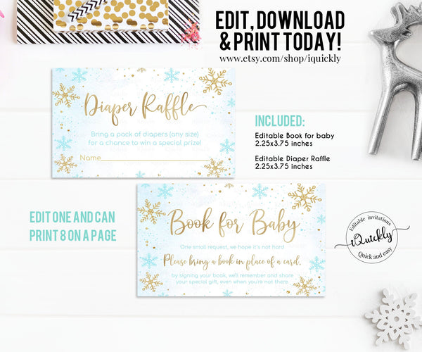 Editable Baby Its Cold Outside Baby Shower Diaper Raffle, Snowflake Book for Baby, Winter Bring a book in place of a card Instant download