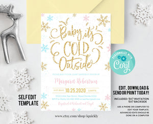 Editable Baby Its Cold Outside Baby Shower Invitation, Snowflakes Shower Invite, Winter Invitations Gender Reveal Template Instant download